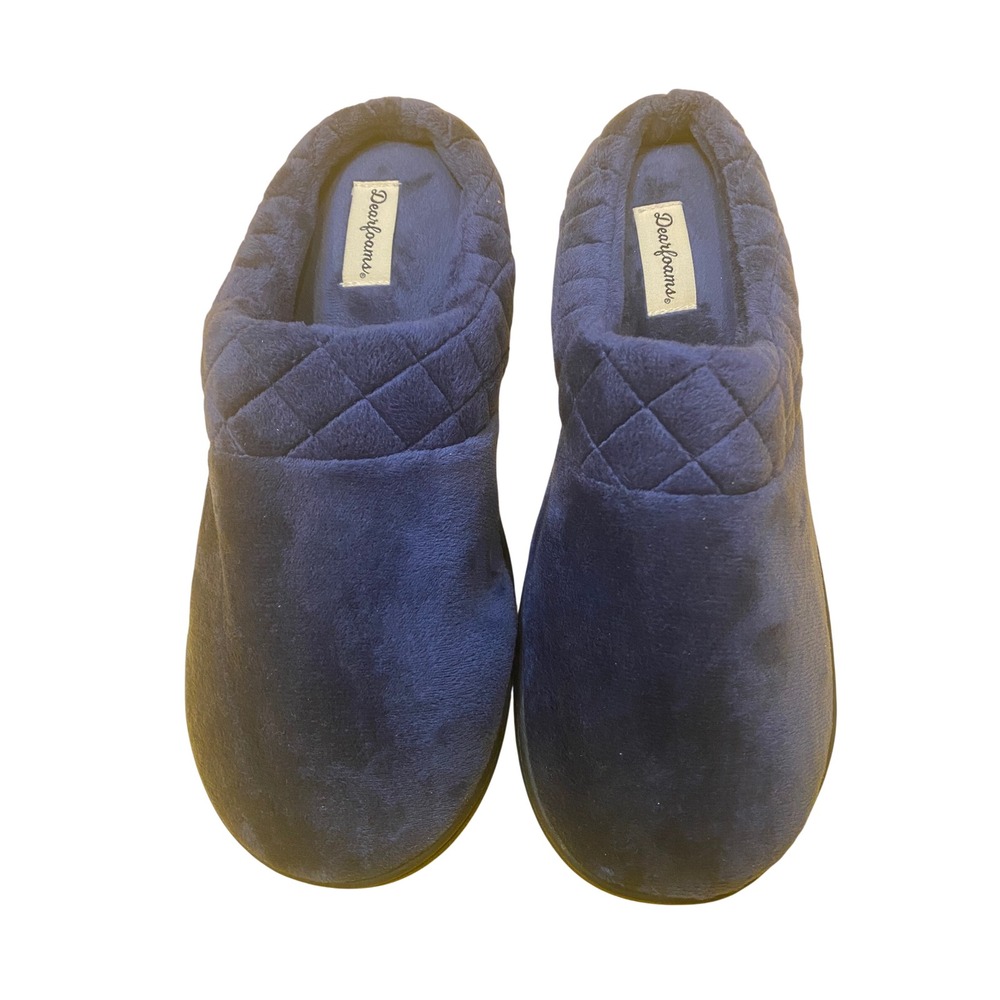 Dearfoams Navy Blue Velour Clog Slippers Womens‎ Large 9-10 Indoor Outdoor